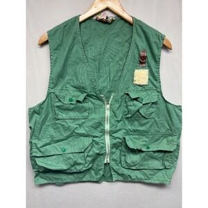 Wild Life Fishing Vest Mens Green Full Zip Utility Pocket Lightweight XL Vintage